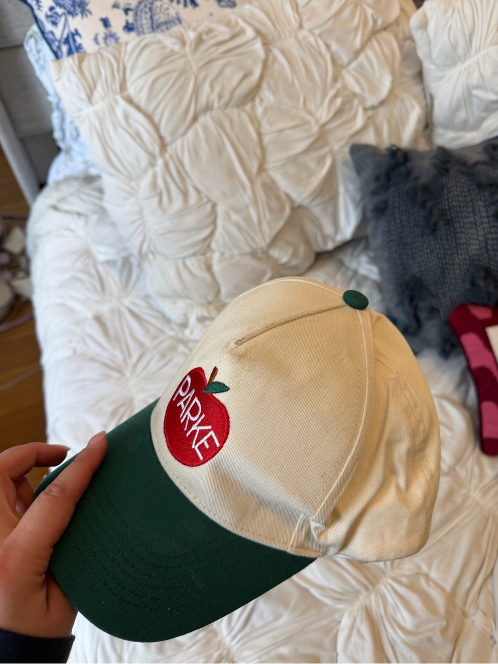 Parke Beige & Green Baseball Cap with Red Apple Patch - Picture 3 of 3